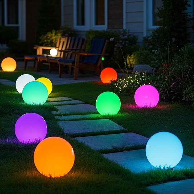 10 inch Rechargeable LED Ball Light, Dimmable LED Globe Light w/Remote, 16 RGB Colors Changing LEDs Globe Mood Lights, IP65 Waterproof Floor Lamp for Backyard Patio Garden Wedding Party Home