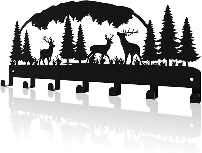 Metal Key Holder, Wall Mounted Key Hooks, Key Holder for Wall, Key Organizer Rack with 7 Hooks, Key Hanger Decor for Kitchen, Entryway, Hallway, Bedroom, Doorway (Deer Grove12IN)