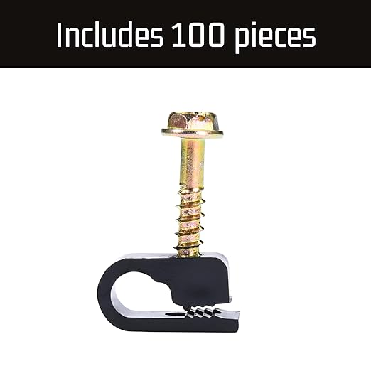 Bolt Dropper Coaxial Cable Clips - Electrical Wire Cable Clip for Cable Management - Screw Clip and Fastener - Coax Cable Holder - Wire Organizer Clamp - Siding Clips for Hanging - Set of 100