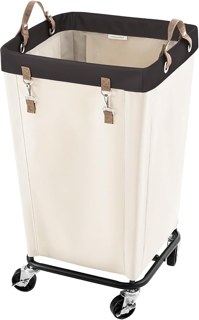 StorageWorks 110L Laundry Basket with Wheels, Large Rolling Hampers for Clothing Organizer, Dirty Clothes Basket for Hotel, Home, Closet, Dorm, Beige