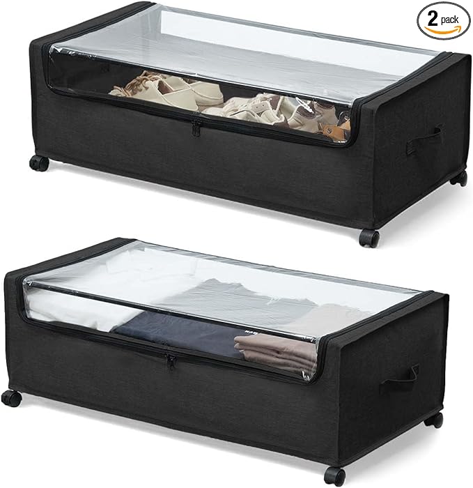 Under Bed Storage with Wheels, Under The Bed Storage Drawers On Wheels, Rolling Underbed Drawers, Lockable, Heavy Duty, XXXXL Size 90L