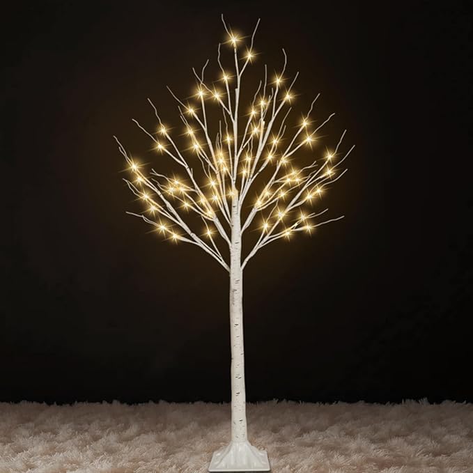 1-Pack 4FT Lighted Birch Trees (Higher Size & Floor Standing), 48 LED Twinkling Birch Christmas Tree Lights for Indoor & Outdoor, 2 Modes Warm White Tree Lights for Christmas Thanksgiving Home Decor
