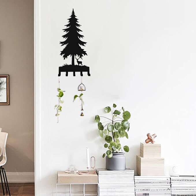 Metal Key Holder, Wall Mounted Key Hooks, Key Holder for Wall, Key Organizer Rack with 5 Hooks, Key Hanger Decor for Kitchen, Entryway, Hallway, Bedroom, Doorway (Christmas Tree 12IN)