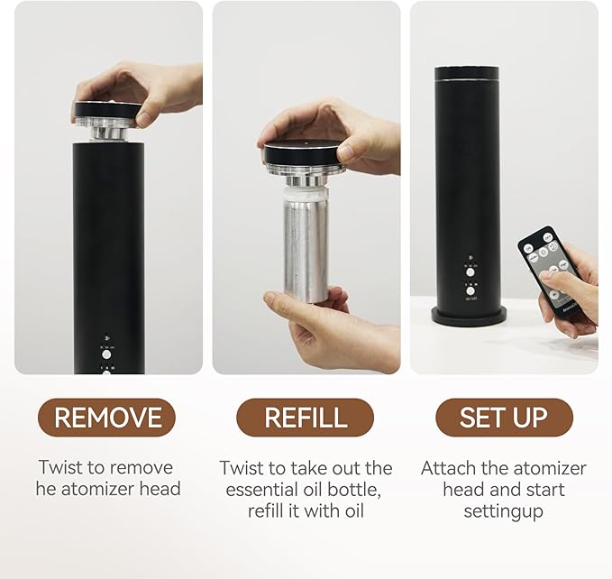 Waterless Essential Oil Diffuser Cold Air Scent Diffuser - 600 sq.ft Large Room Coverage,Wired/Remote/App Control,Black for Home Office Hotel, Fragrance Not Included