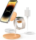 XooFly 3 in 1 Wireless Charging Station for Apple Devices,Fast Wireless Mag-Safe Charger Stand with 20W Adapter for iPhone 17 16 15 14 13 12 Pro Max/Pro/Plus/Air/Mini,iWatch,AirPods,Yellow Woodgrain