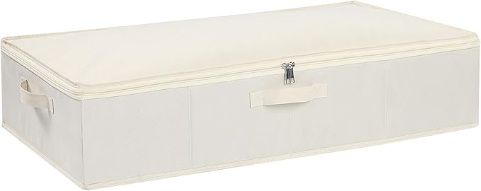 Under Bed Storage Container, Clothes Organizer with Handles, Foldable Storage Bin With Lid, Beige, 1 Pack, 23.6 x 11.8 x 5.9 Inch