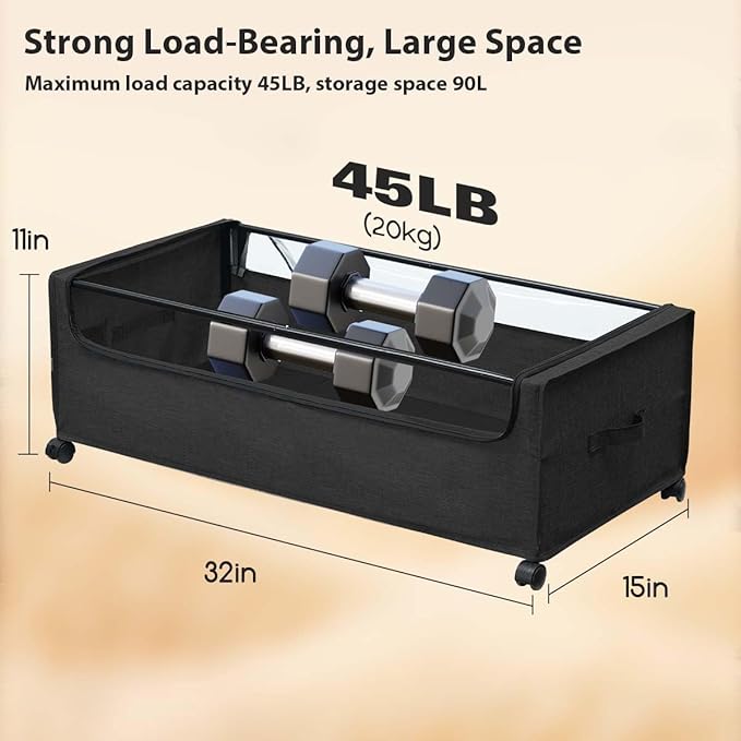 Under Bed Storage with Wheels, Under The Bed Storage Drawers On Wheels, Rolling Underbed Drawers, Lockable, Heavy Duty, XXXXL Size 90L