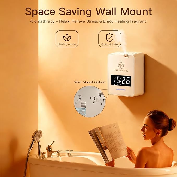 Waterless Diffuser - 3000 Sq. Ft Essential Oil Diffuser with Clock - Whole House & Hotel Collection HVAC System, 300ML Scent Machine Smart Oil Level Monitoring, Bluetooth Control, Cold Air Tech