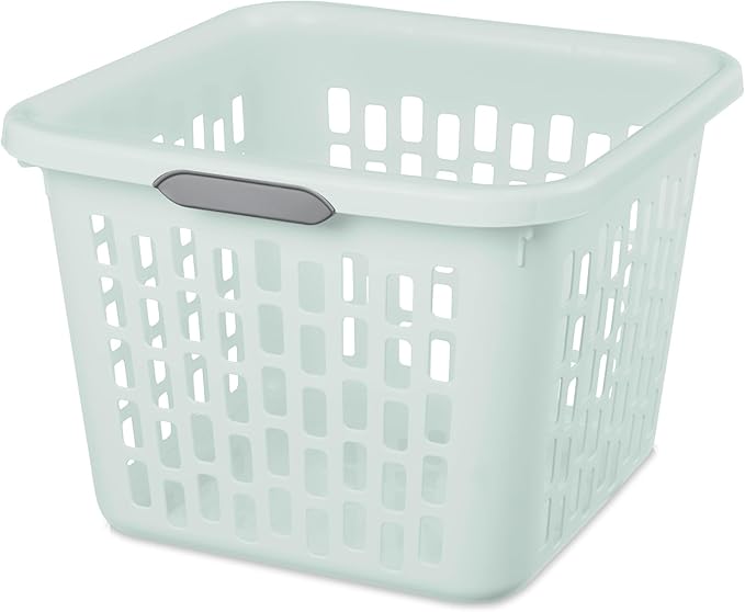 Sterilite Laundry Basket, Plastic Clothes Hamper, Large Square Bin with Comfort Grip Handles and Reinforced Rim, 1.5 Bushel Capacity, Mint, 12 Pack