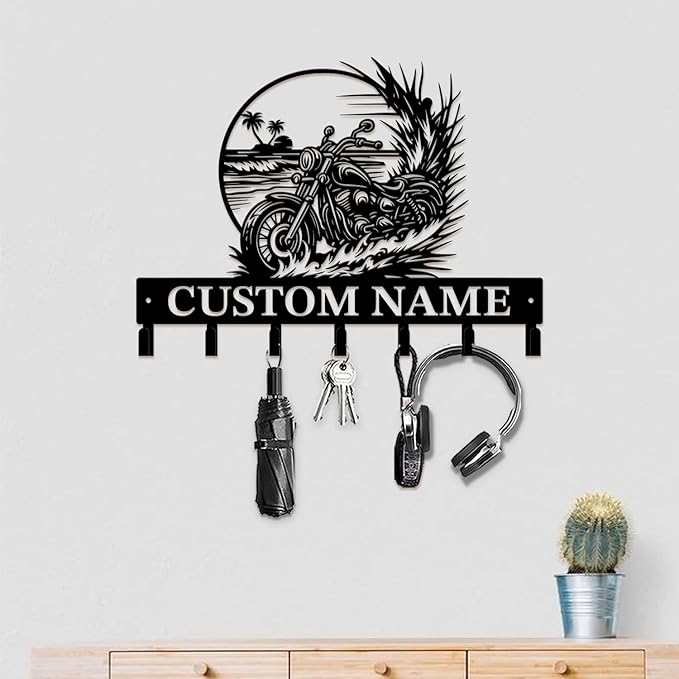 Custom Motorcycle Garage Metal Wall Hooks,Key Holder-Personalized Iron Wall Decor for Keys, Coats & Home(Black, Handmade,Decorative,Entryway, Bedroom,Man Cave) (Style H)