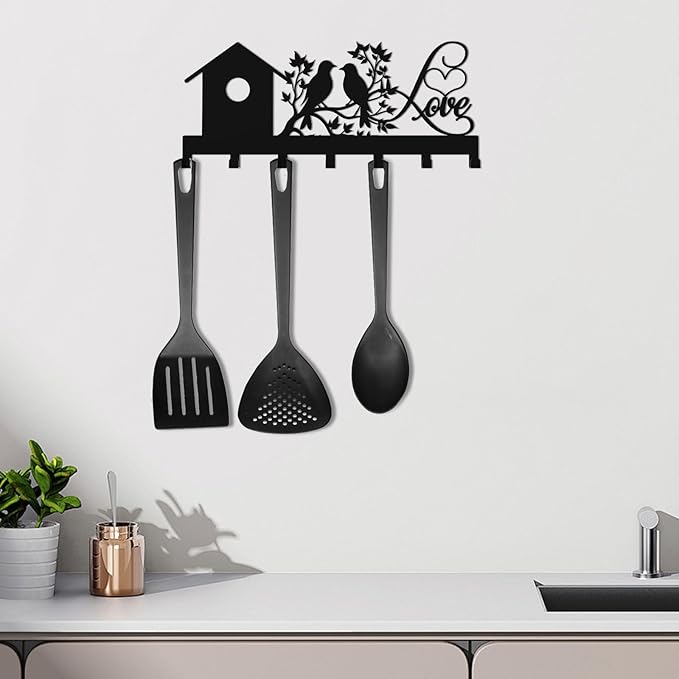 Metal Key Holder, Wall Mounted Key Hooks, Key Holder for Wall, Key Organizer Rack with 7 Hooks, Key Hanger Decor for Kitchen, Entryway, Hallway, Bedroom, Doorway (House Bird 12IN)