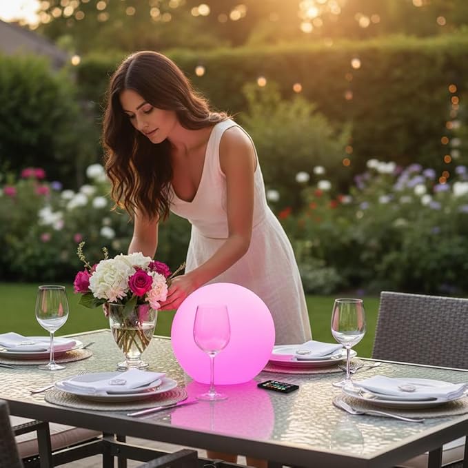 10 inch Rechargeable LED Ball Light, Dimmable LED Globe Light w/Remote, 16 RGB Colors Changing LEDs Globe Mood Lights, IP65 Waterproof Floor Lamp for Backyard Patio Garden Wedding Party Home