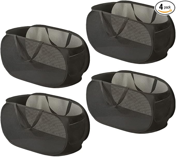 4 Pcs Mesh Popup Laundry Hamper, Opening Laundry Basket,Popup Laundry Basket with Durable Handles,Foldable Pop-up Mesh Hamper Dirty Clothes Basket for Clothes & Laundry-Home Organization