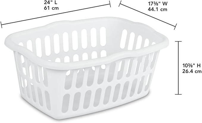 Sterilite 12-Pack Rectangular Laundry Basket, Plastic Clothes Hamper, 1.5 Bushel, White - Dirty Clothing Storage Organizer with Handles for Bedroom, Bathroom, and Closet