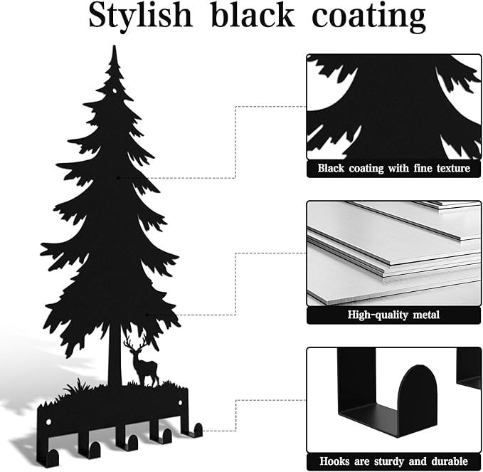 Metal Key Holder, Wall Mounted Key Hooks, Key Holder for Wall, Key Organizer Rack with 5 Hooks, Key Hanger Decor for Kitchen, Entryway, Hallway, Bedroom, Doorway (Christmas Tree 12IN)