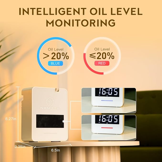 Waterless Diffuser - 3000 Sq. Ft Essential Oil Diffuser with Clock - Whole House & Hotel Collection HVAC System, 300ML Scent Machine Smart Oil Level Monitoring, Bluetooth Control, Cold Air Tech