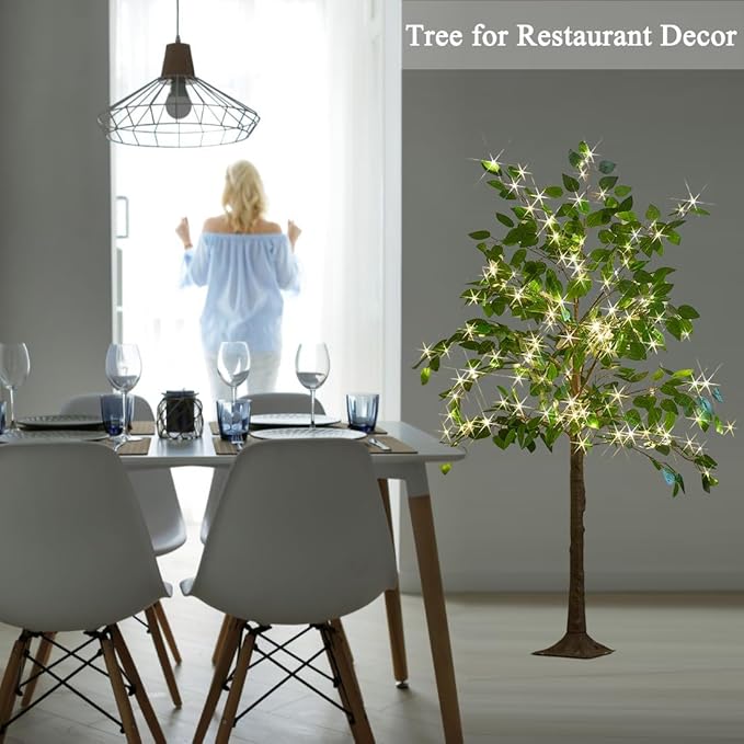 Hairui Artificial Ficus Silk Tree Lights 6FT 264 LED Fairy Lights, Faux Plant Tree with Lights for Home Room Spring Summer Christmas Decoration Indoor