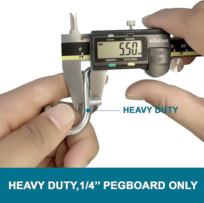 1/4 Inch Extra Thick Pegboard Hooks,Only Suitable for 1/4" Pegboard Board,Metal Pegboard Hooks for Hanging Storage (60pcs L Hook, Black)