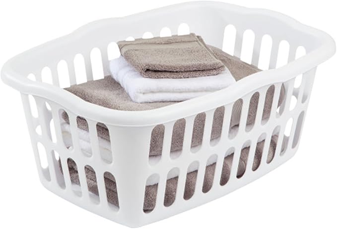 Sterilite 12-Pack Rectangular Laundry Basket, Plastic Clothes Hamper, 1.5 Bushel, White - Dirty Clothing Storage Organizer with Handles for Bedroom, Bathroom, and Closet