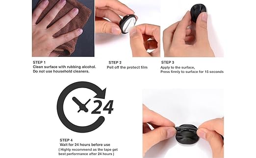 OHill Desk Cable Management Cord Organizer, 24 Pack Black Self Adhesive Cord Holder Cable Clips, Ideal Cable Organizer Wire Keeper for Desk, Nightstand, Phone Charger, Computer, Home, Office, Car