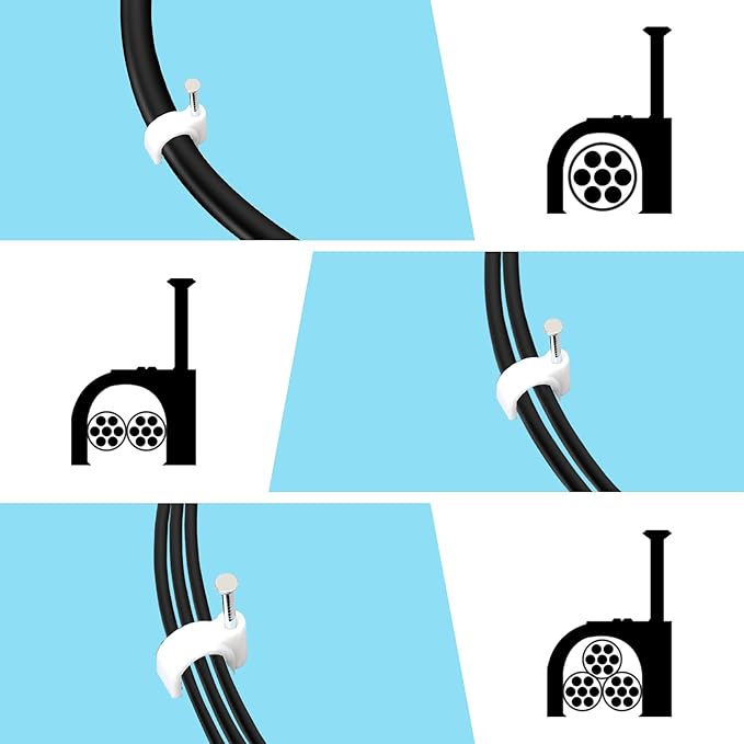 Cable Clips, 100 Pcs, 10mm, Wire Wall Clips with Steel Nails, Cable Management Organizer Clips, Cable Tacks Coax Holder Clips, RG6 RG59 CAT6 RJ45 Cable Cord Clips, White