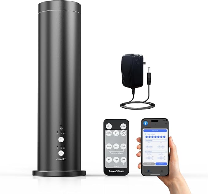 Waterless Essential Oil Diffuser Cold Air Scent Diffuser - 600 sq.ft Large Room Coverage,Wired/Remote/App Control,Black for Home Office Hotel, Fragrance Not Included