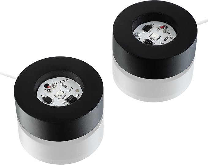 ZEERSHEE 2Pcs Wooden LED Light Base for Acrylic Resin Crystal Art - 7 Color Cycle with USB Cable Display Stand Round Lighted Pedestal for 3D Crystal Sphere (2.3" Holder)