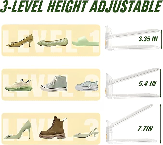 10 Pack Shoe Slots Organizer, Shoe Stackers Organizer for Closet Adjustable Shoe Holder Space Saver 50% Shoes Racks for Closet Organization