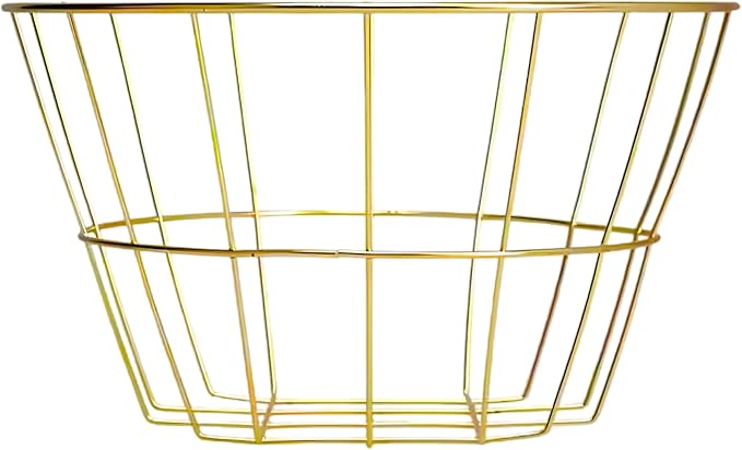 (1) Gold Wire Mental Modern Storage Basket 7.88Inch Decorative Round Open Design for Home Decor Organization Kitchen Bathroom Office Essentials