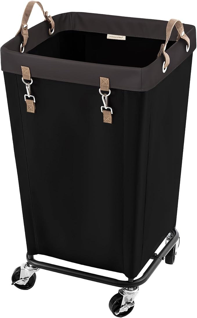 StorageWorks 110L Laundry Basket with Wheels, Large Rolling Hampers for Clothing Organizer, Dirty Clothes Basket for Hotel, Home, Closet, Dorm, Black