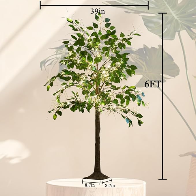 Hairui Artificial Ficus Silk Tree Lights 6FT 264 LED Fairy Lights, Faux Plant Tree with Lights for Home Room Spring Summer Christmas Decoration Indoor