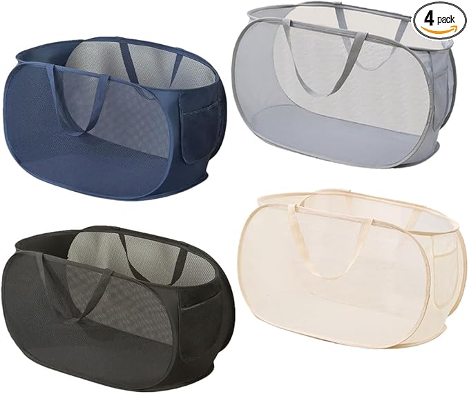 4 Pcs Collapsible Laundry Baskets, Opening Laundry Hamper, Foldable Laundry Basket, Dirty Clothes Basket for Clothes & Home Organization