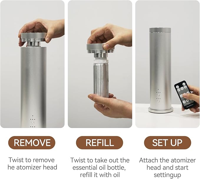 Waterless Scent Diffuser - Cold Air Essential Oil Diffusers Machine Covers up 600 sq.ft Large Room,Button/Remote/Bluetooth Control for Home Hotel Office,Fragrance Not Included,Silver