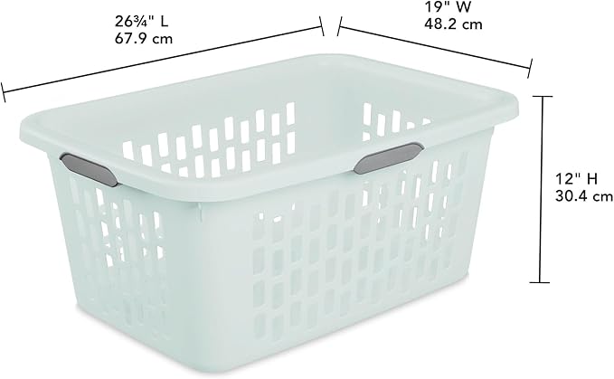 Sterilite Laundry Basket, Plastic Clothes Hamper, Large Rectangle Bin with Comfort Grip Handles and Reinforced Rim, 2 Bushel Capacity, Mint, 6 Pack