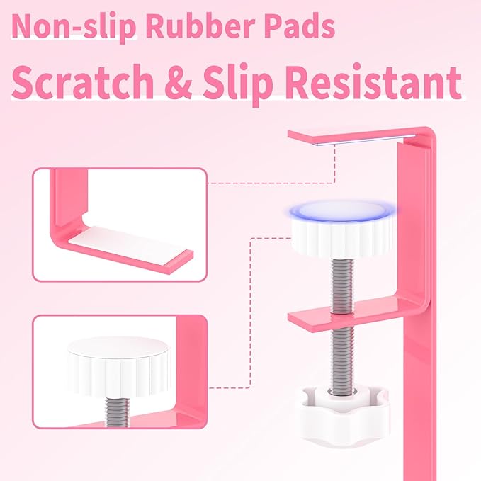 Under Desk Cable Management Tray Black, No Drill Desk Cable Wire Management Organizer with Clamp, PC Cord Organizer Accessories & Workspace for Office, Home（Pink）