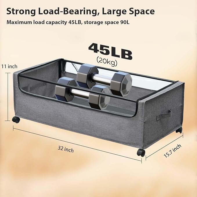 Under Bed Storage with Wheels, Under Bed Storage Containers,Underbed Shoe Storage, Drawers for Under Bed, Lockable, Heavy Duty, XXXXL Size 90L