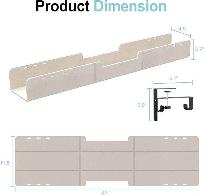 Under Desk Cable Management Tray,No-Drill Upgraded Thickened Felt Cord Organizer with Clamp or Screw Mount,Cable Holder for Standing Desk,Home Or Office(Beige, 47.2")