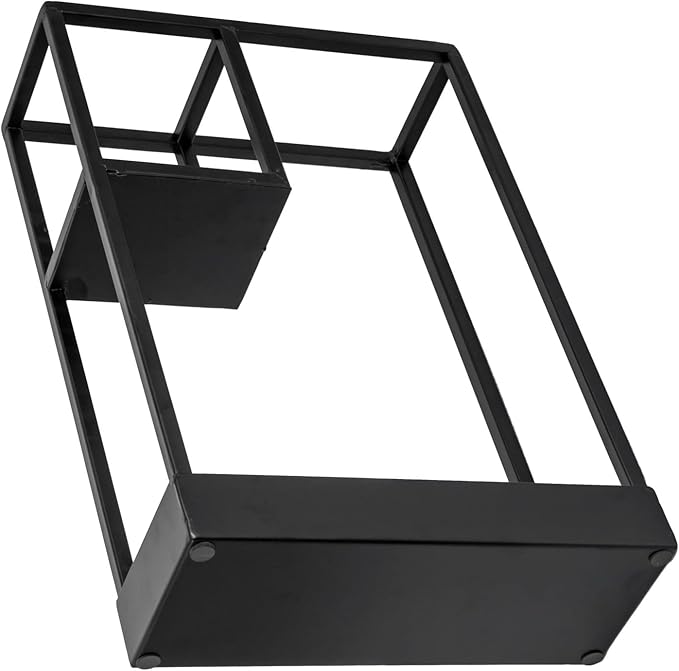 MyGift Modern Black Metal Entryway Umbrella Rack with Geometric Design, 13 x 5-inch Wide Rectangular Freestanding Cane Umbrella Holder with Shelf for Small Umbrellas and Bottom Drip Catch Tray