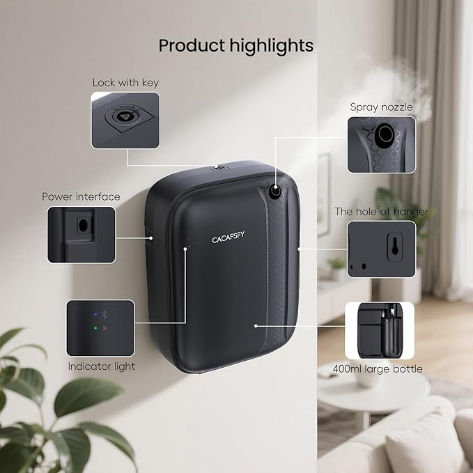 Waterless Essential Oil Diffuser,(2 * 50ml Fragrances Included) 3000 Sq.Ft Coverage 400ml Capacity Hotel Scent Diffuser,Cold Air Tech, App & Button Control,Scent Diffusers for Home Large Room (Black)