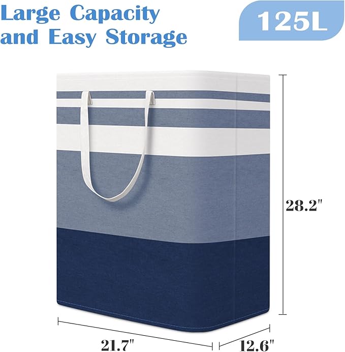 BlissTotes 3-Pack Laundry Basket, Freestanding＆Waterproof Laundry Hamper, Collapsible Tall Clothes Hamper with Easy Carry Handles for Clothes, Towels in the Family and Dorm,Gradient Blue,125L