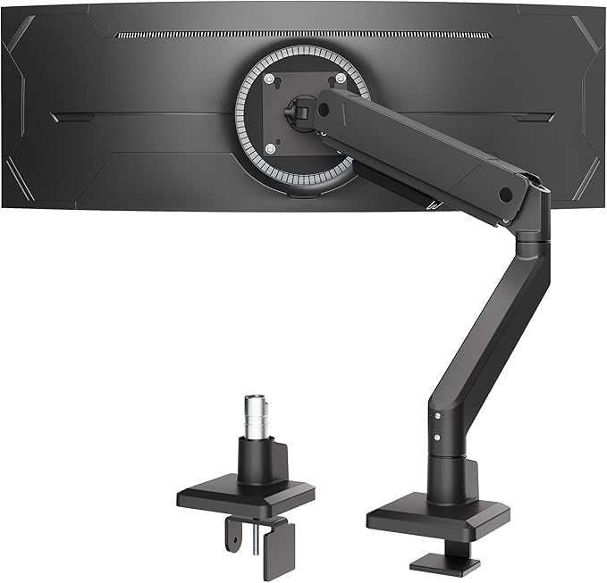 monTEK Single Monitor Arm for Max 45 Inch Ultrawide Screens Adjustable Monitor Desk Mount Holds 35 Lbs Cable Management with Clamp/Grommet Desk Mount, VESA 75/100mm, MA1007BK
