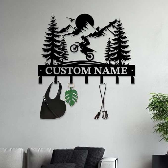 Custom Motorcycle Garage Metal Wall Hooks,Key Holder-Personalized Iron Wall Decor for Keys, Coats & Home (Black, Handmade,Decorative,Entryway, Bedroom,Man Cave) (Style G)