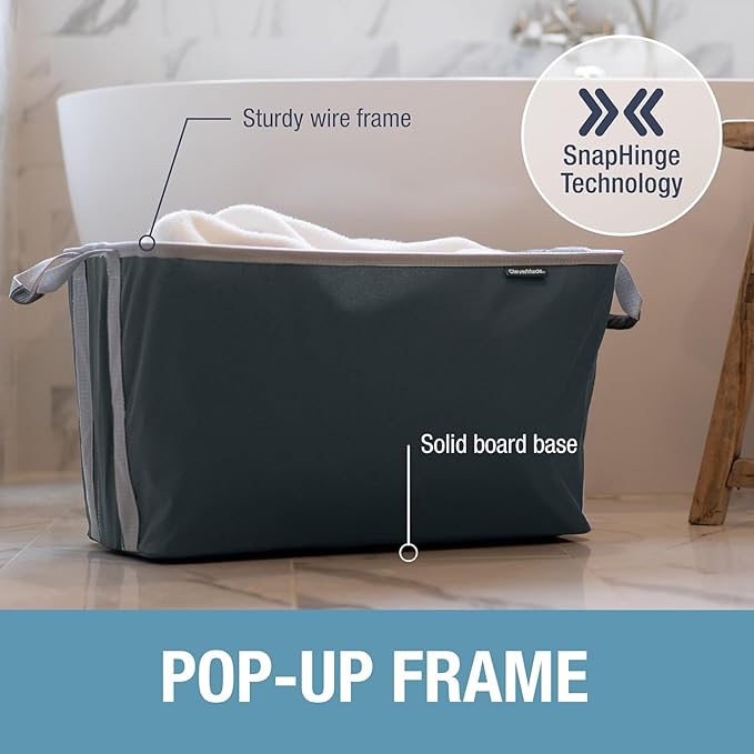 CleverMade Collapsible Laundry Basket Hamper - LUXE Navy Noir Cream 2Pack 60L - Space Saving Storage Organizer with Handles Foldable Home Organization