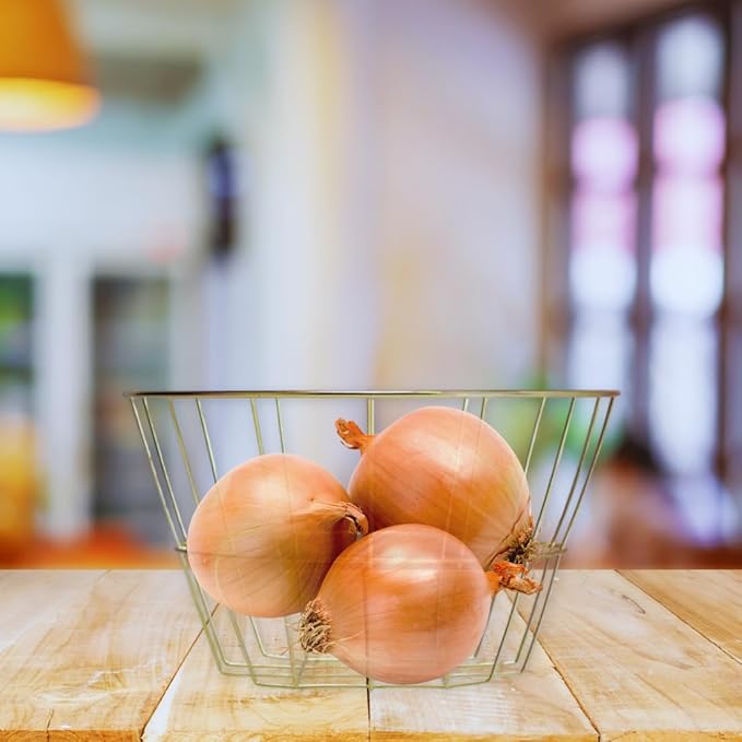 (1) Gold Wire Mental Modern Storage Basket 7.88Inch Decorative Round Open Design for Home Decor Organization Kitchen Bathroom Office Essentials