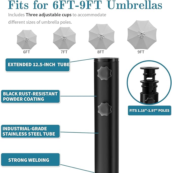 Umbrella Base,Heavy Duty Umbrella Stand with 5 Wheels, Max 135lb Fillable Umbrella Holder Wind-Resistant, Mobile Square Market Stand for Outdoor, Deck, Poolside, Lawn (19)