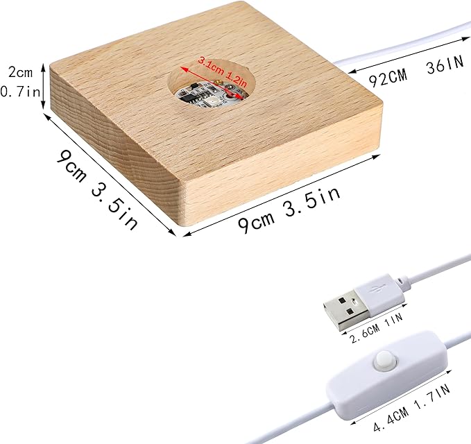 ZEERSHEE Pack 2 LED Light Base for Crystal Colorful Lights Square Wood Display Stand for Acrylic 3D Crystals Glass Resin Art