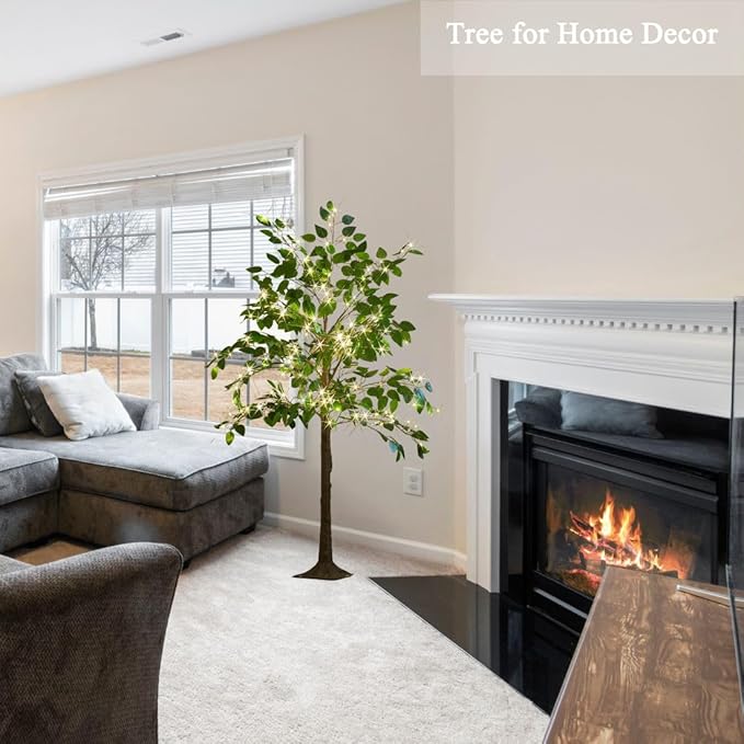 Hairui Artificial Ficus Silk Tree Lights 6FT 264 LED Fairy Lights, Faux Plant Tree with Lights for Home Room Spring Summer Christmas Decoration Indoor