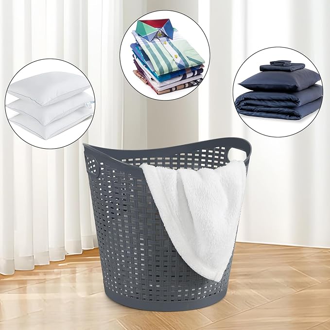 Zopnny 6-Pack Large Plastic Laundry Basket, Easy Carry Laundry Hamper, Grey