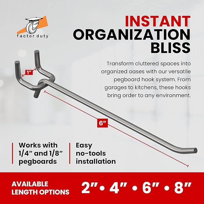 100 Pack PEG Board Pegboard Shelving Hooks 6" Length Wholesale Lot