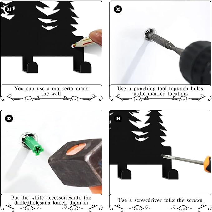 Key Holder Wall Mounted Key Hooks, Black Metal Key Rack Hooks, Grove, Mountain Theme Wall Decoration Hooks, with 7 Hooks, Applicable to Front Doors, Lobby,Corridor, Offices (12 ")